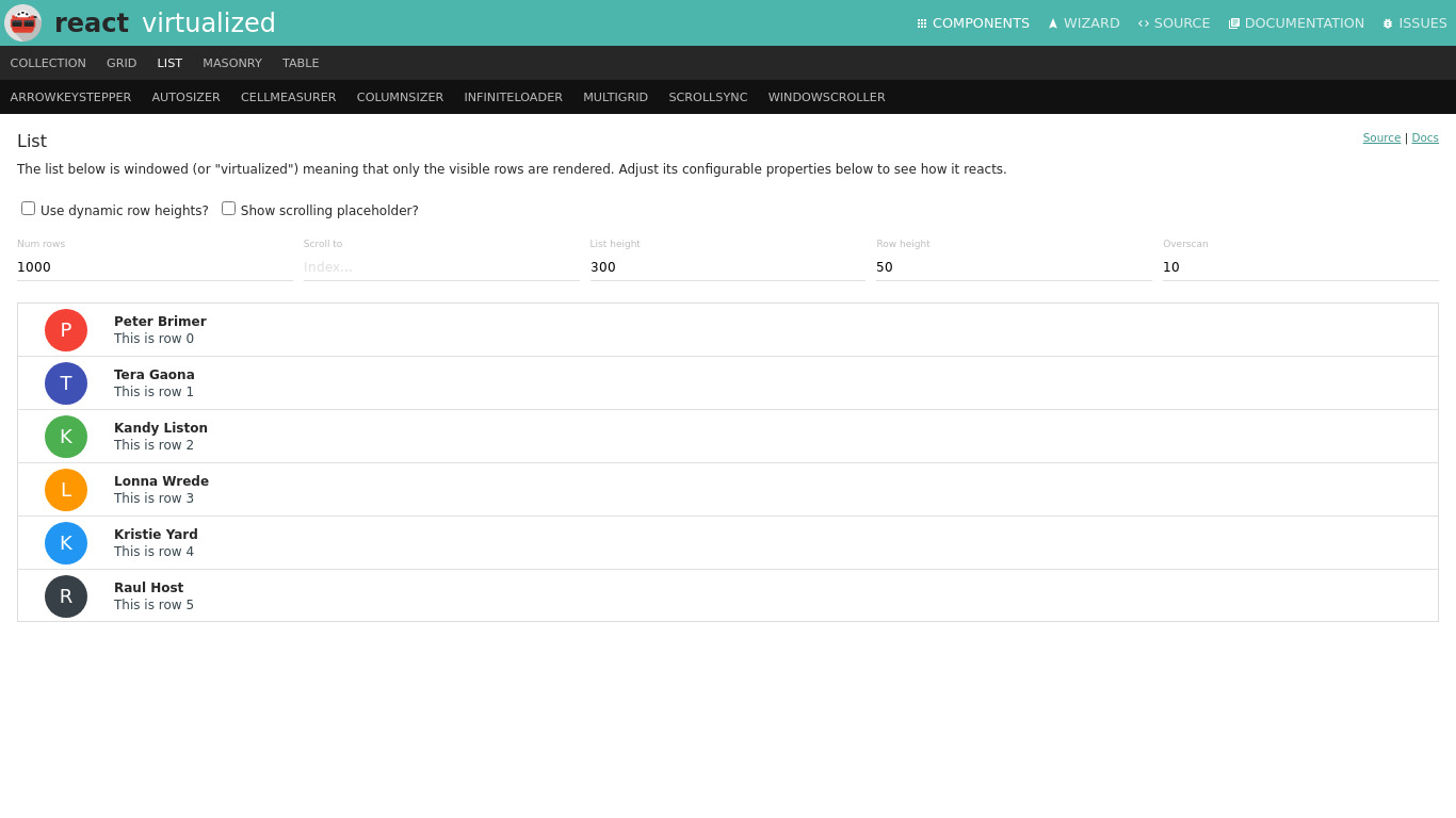 React Virtualized Landing page