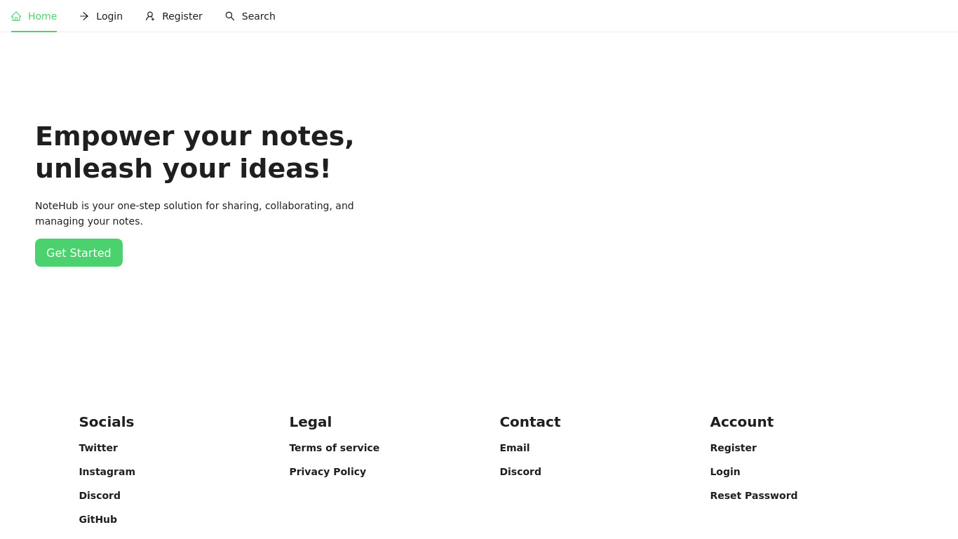 NoteHub Landing page