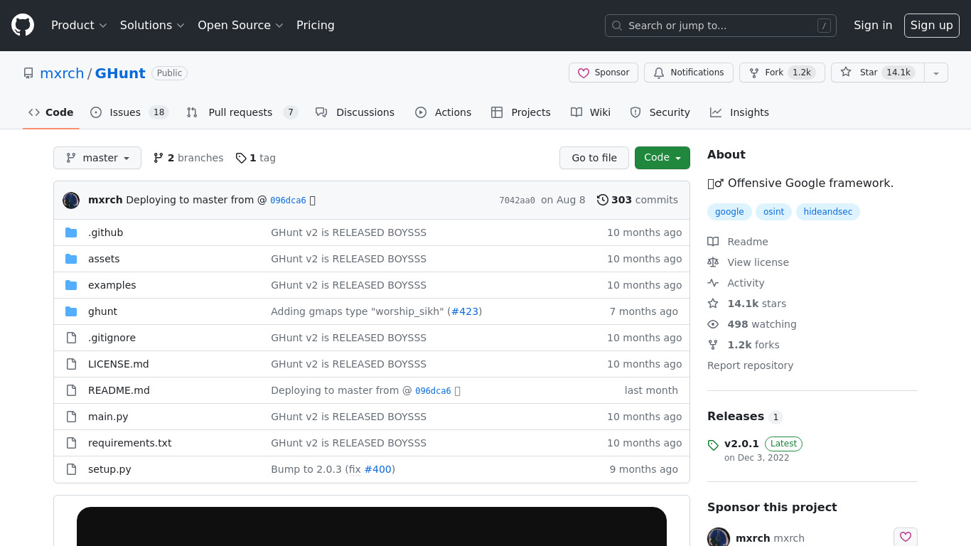 GHunt Landing page