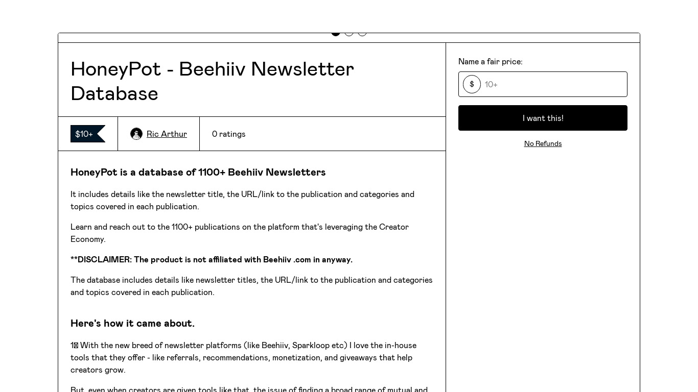 HoneyPot -  Beehiiv Newsletter Database Landing page