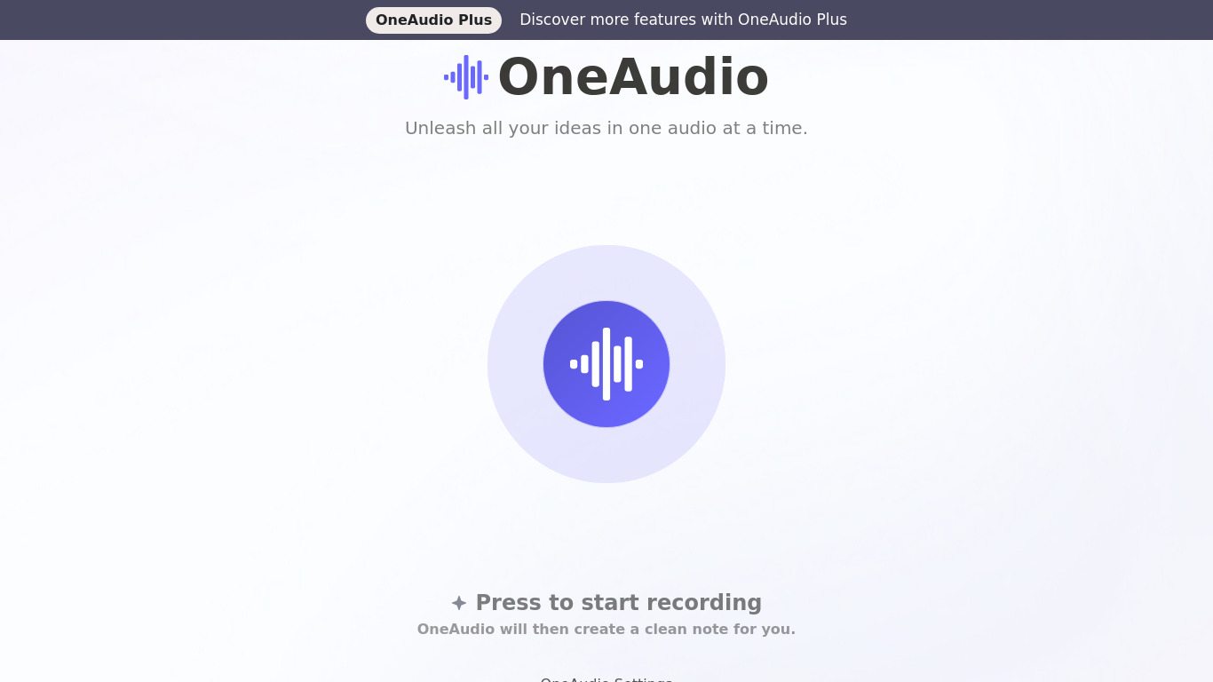 OneAudio AI Landing page