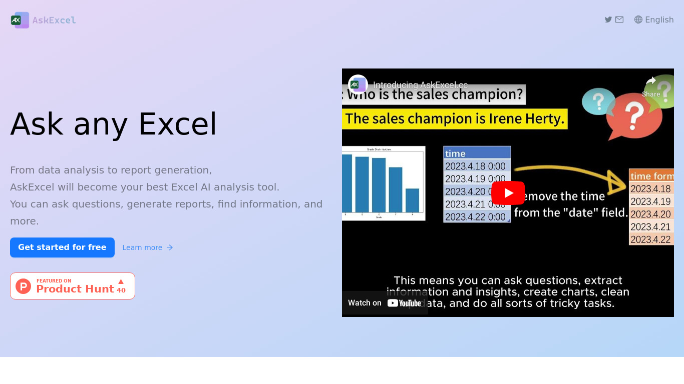 AskExcel Landing page