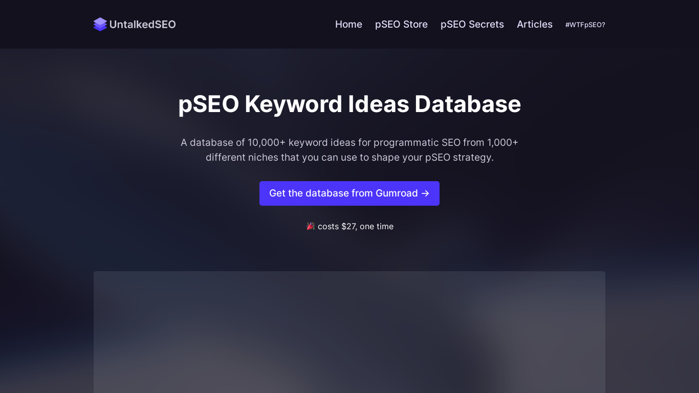 Programmatic SEO Keyword Ideas Database Landing page