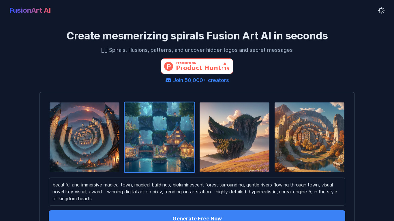 FusionArt AI Landing page