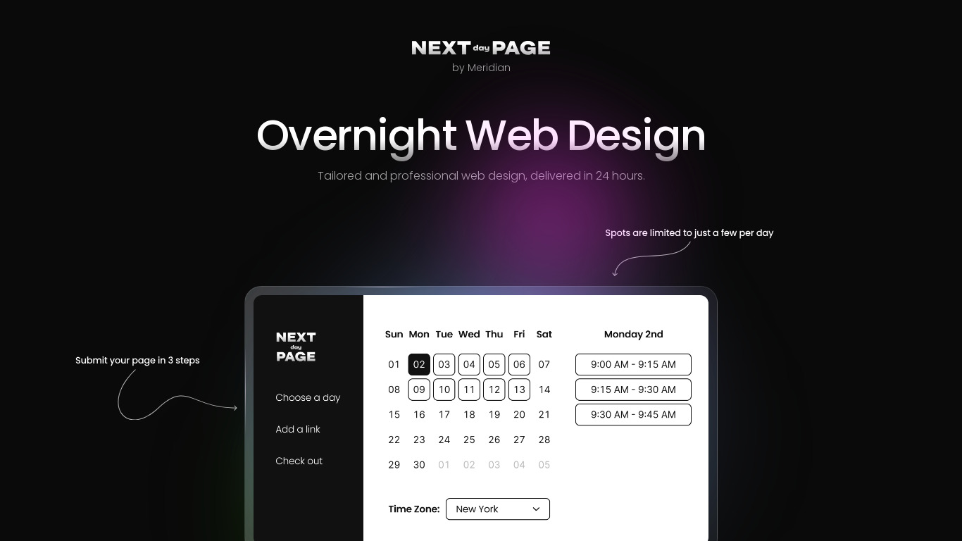 Next Day Page Landing page