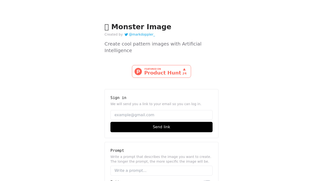 MonsterImage.AI Landing page