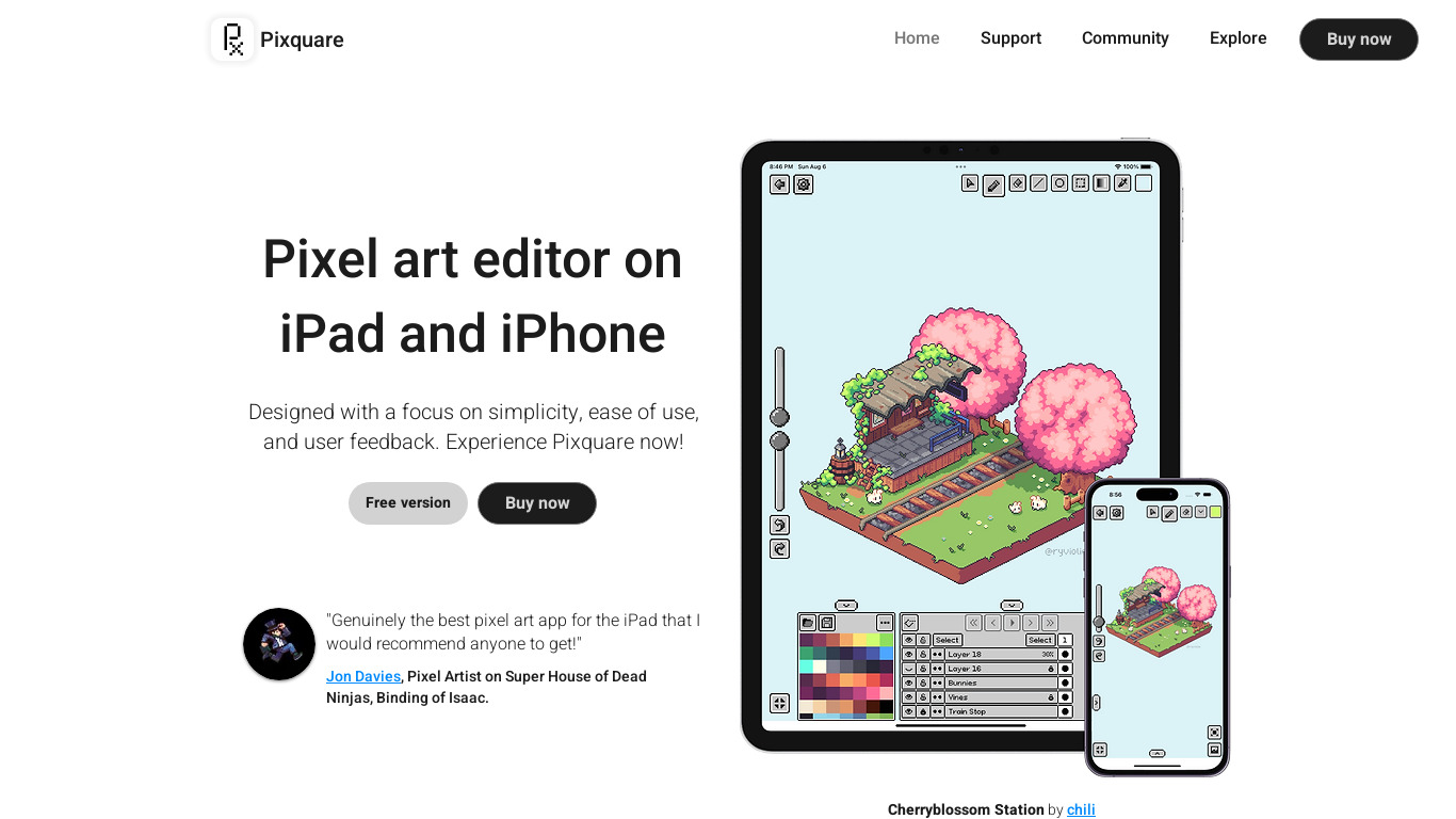 Pixquare - Pixel Art Editor Landing page