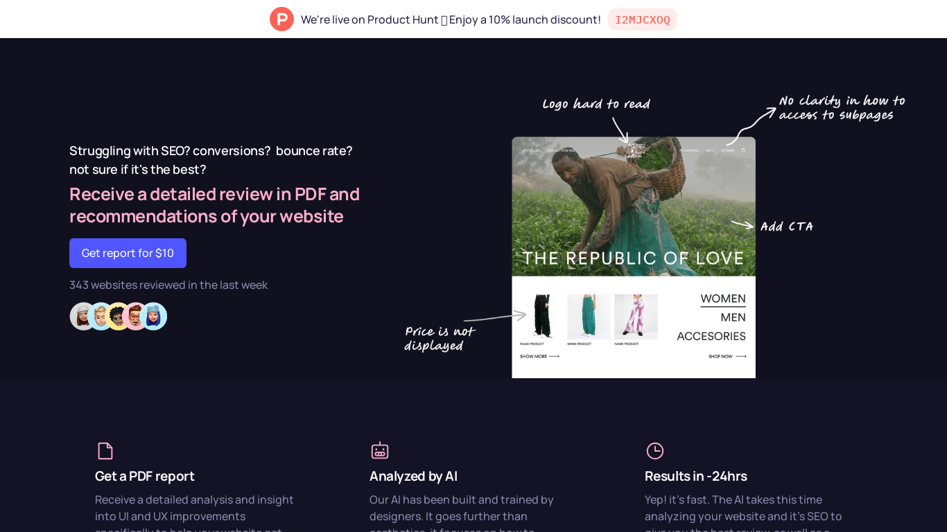 Website AI Analyzer Landing page