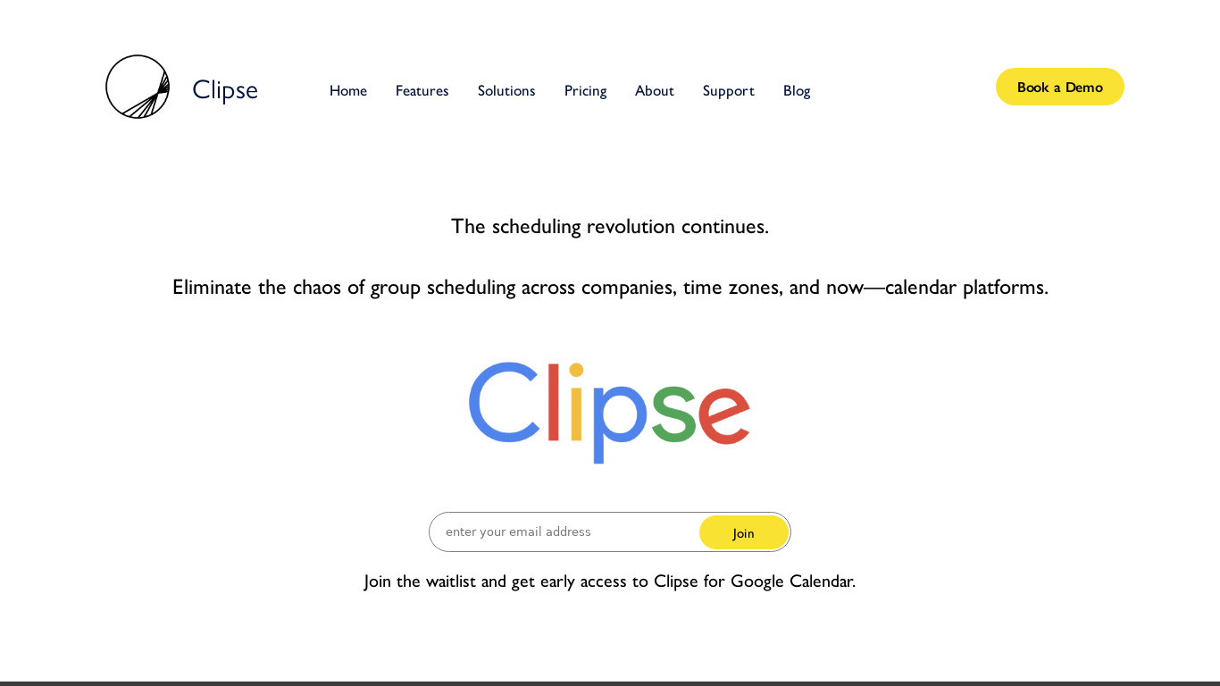 Clipse for Google Calendar Landing page