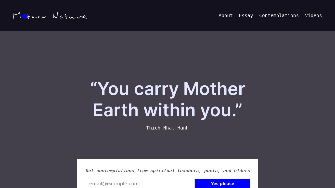 Mother-Nature.org Landing page