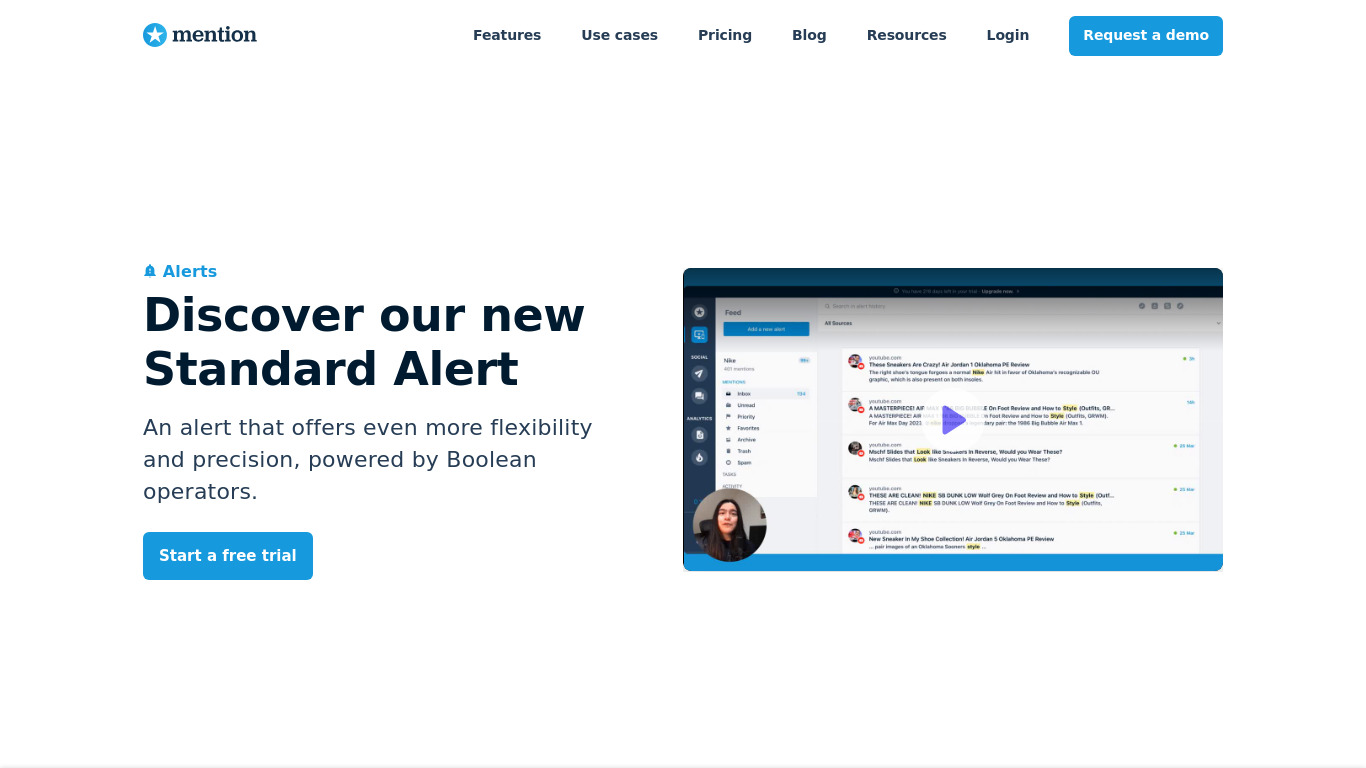 Standard Alert by Mention Landing page