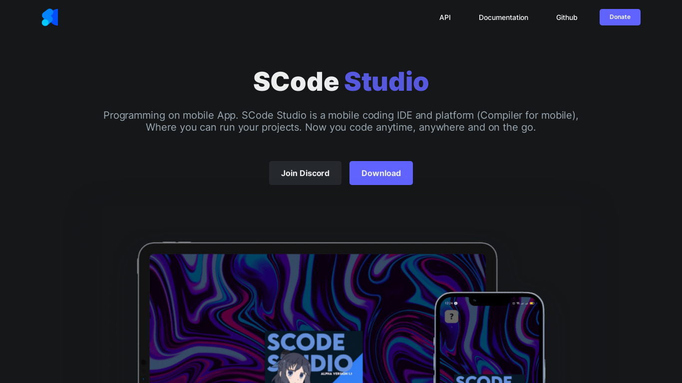SCode Studio Landing page