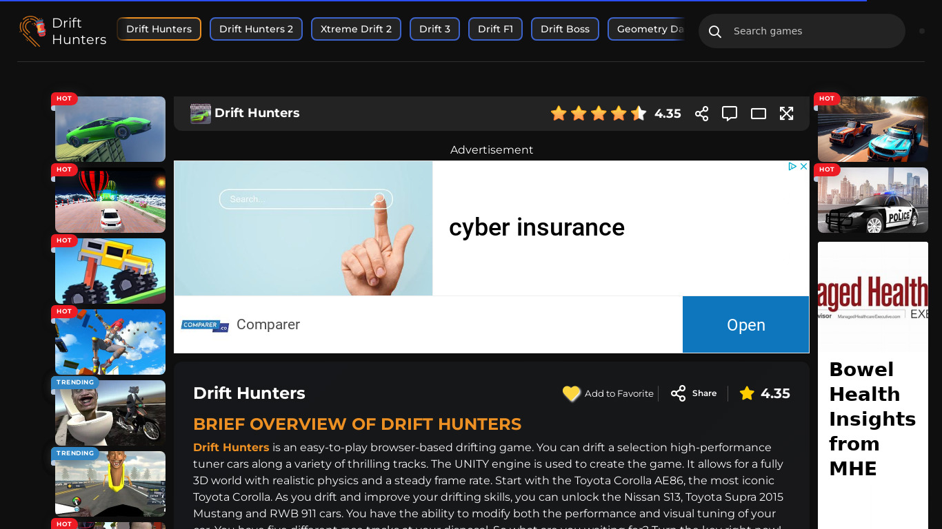 Drift-Hunters.io Landing page