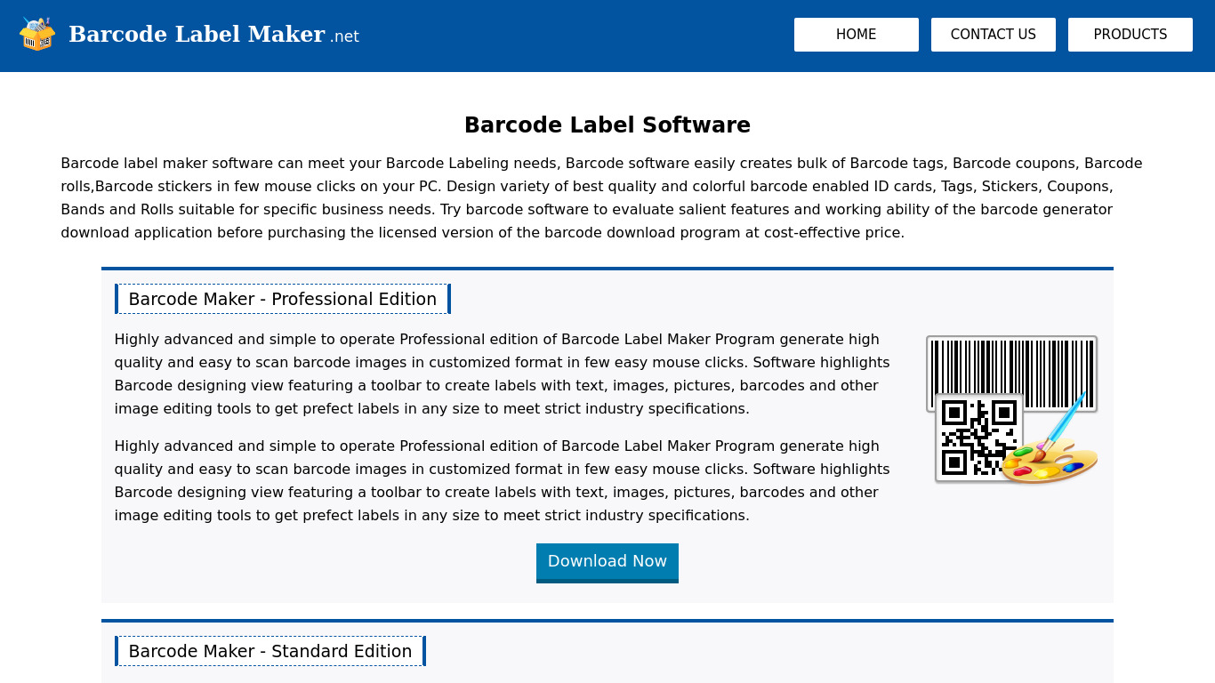 BarcodeLabelMaker.net Landing page