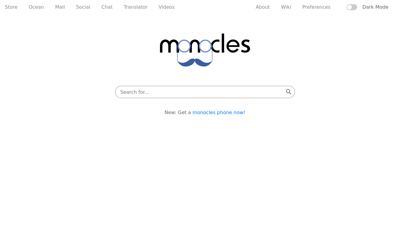 monocles search Landing page