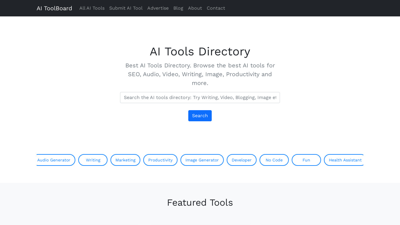 AI Toolboard Landing page