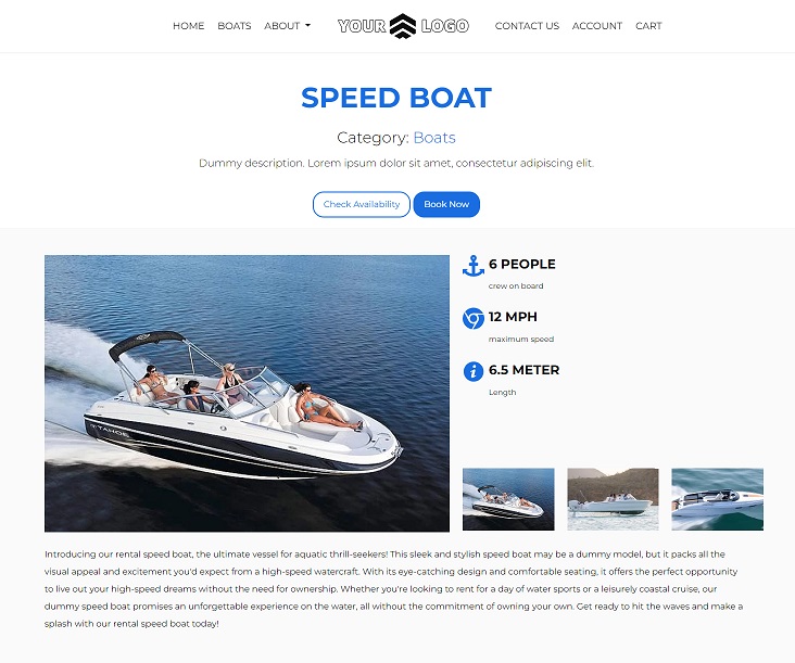 VEVS Boat Rental Software Landing page