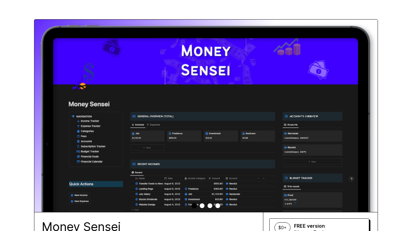 Money Sensei Landing page