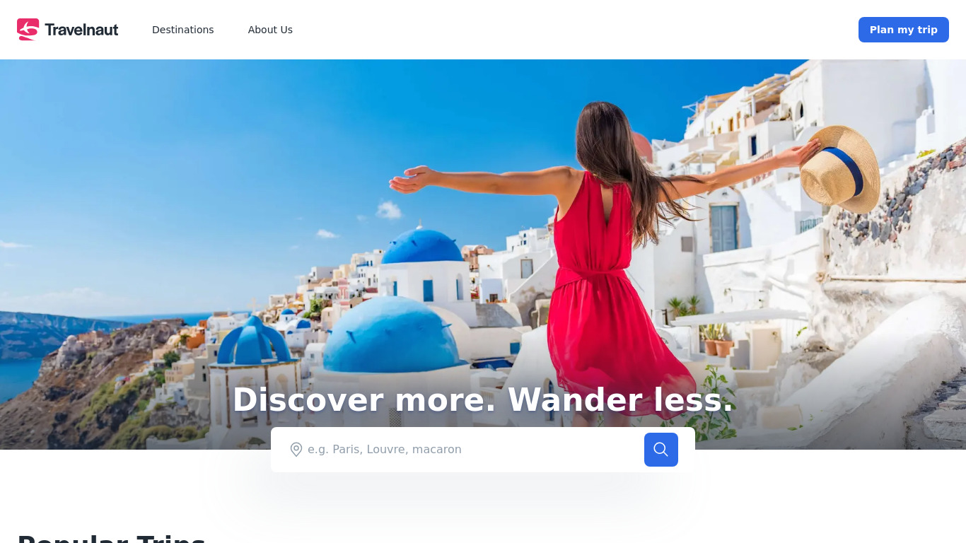 Travelnaut Landing page