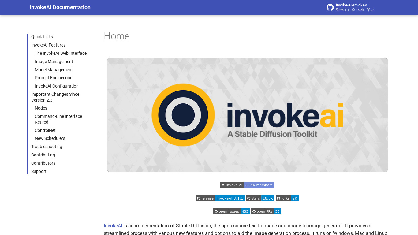 InvokeAI Landing page