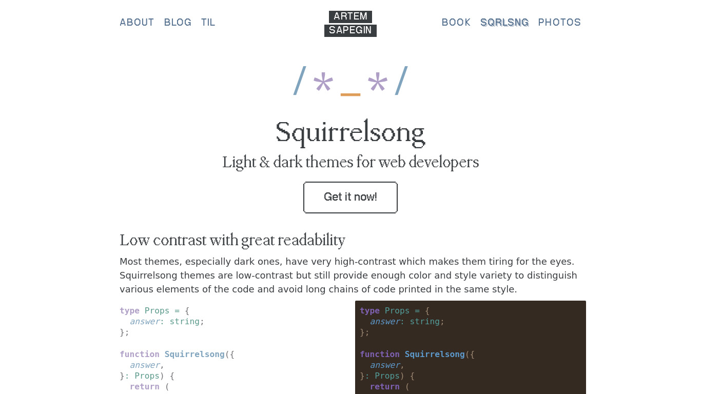 Squirrelsong Landing page