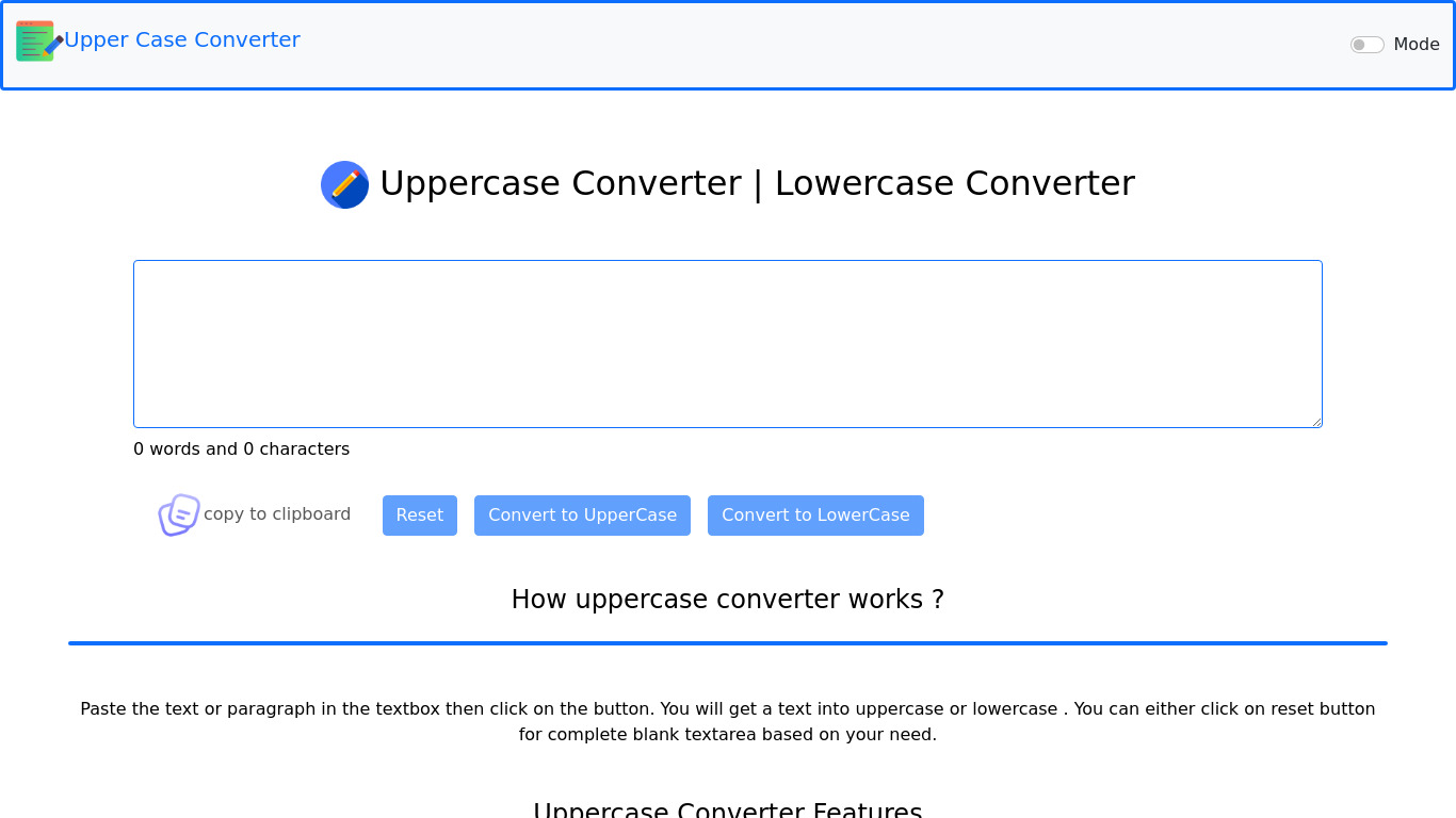 Uppercase Converter Landing page