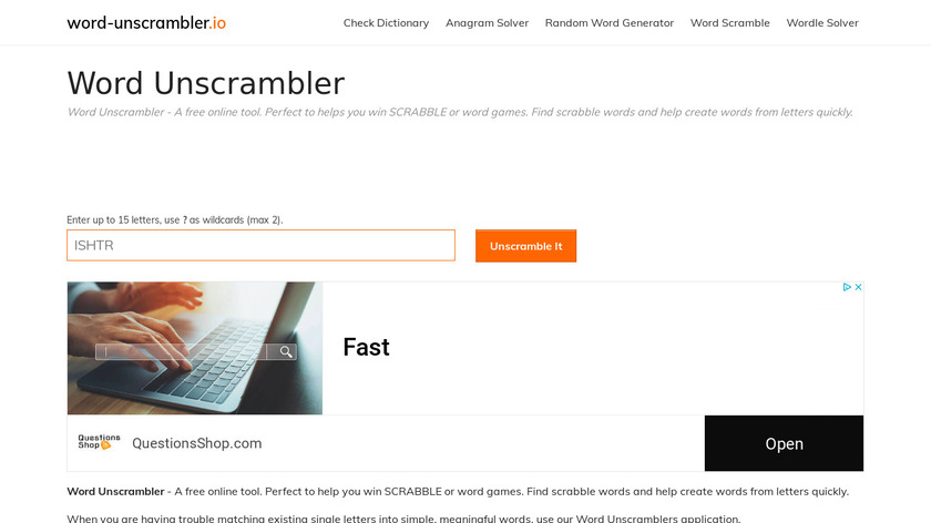 Word-Unscrambler.io Landing Page