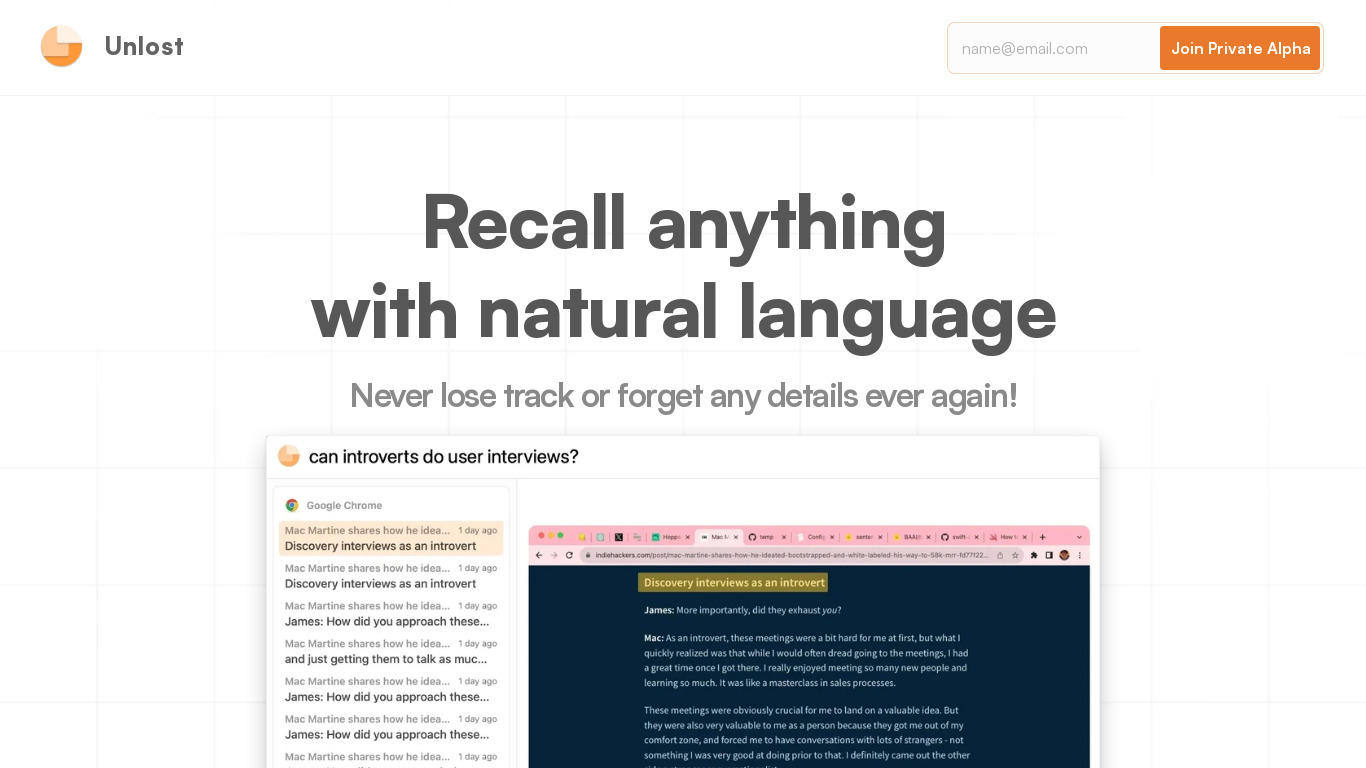 Unlost Landing page