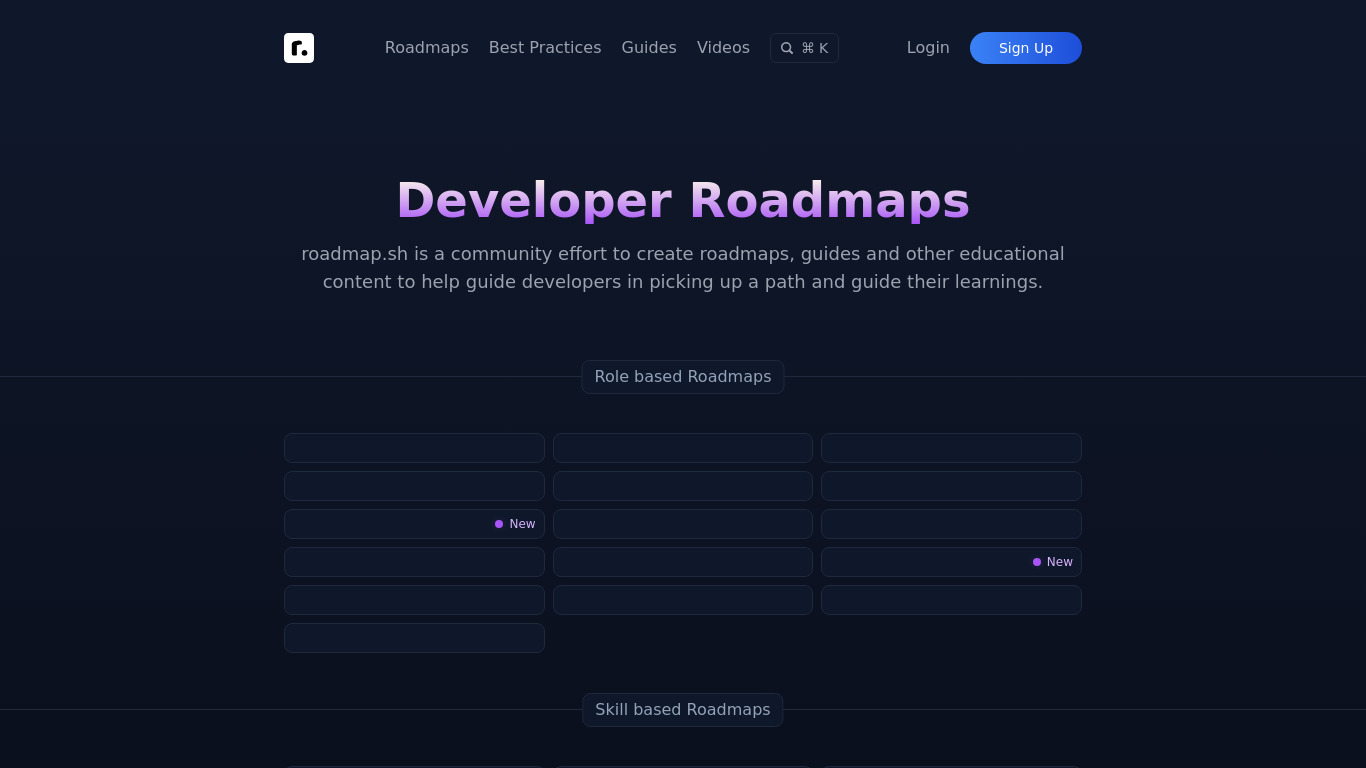 roadmap.sh Landing page
