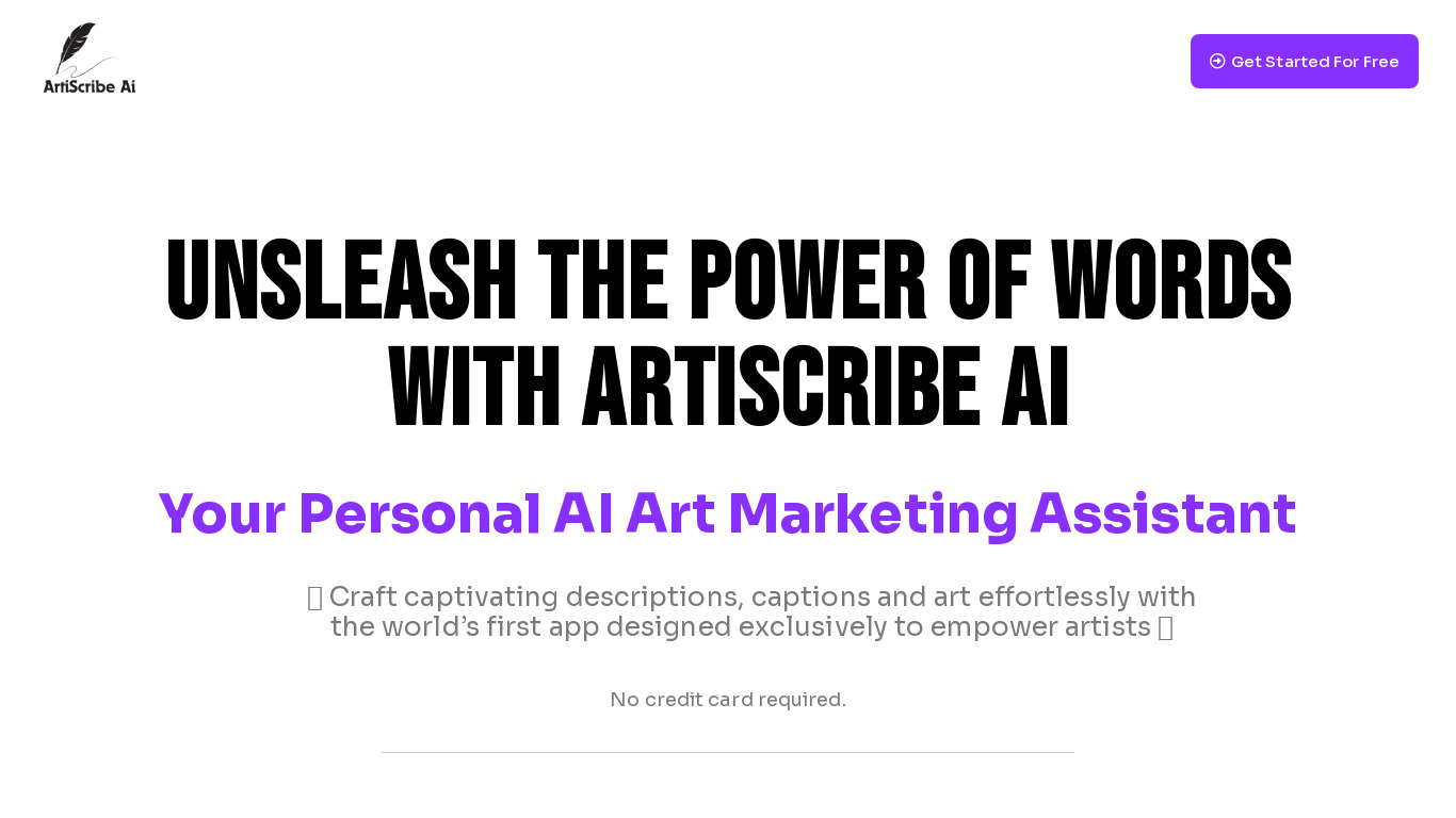 ArtiScribe AI Landing page