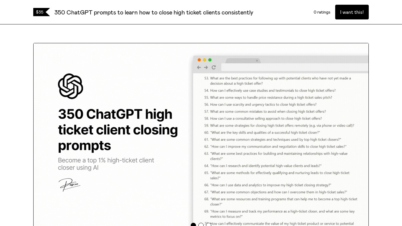 350 ChatGPT High-Ticket Client Prompts Landing page