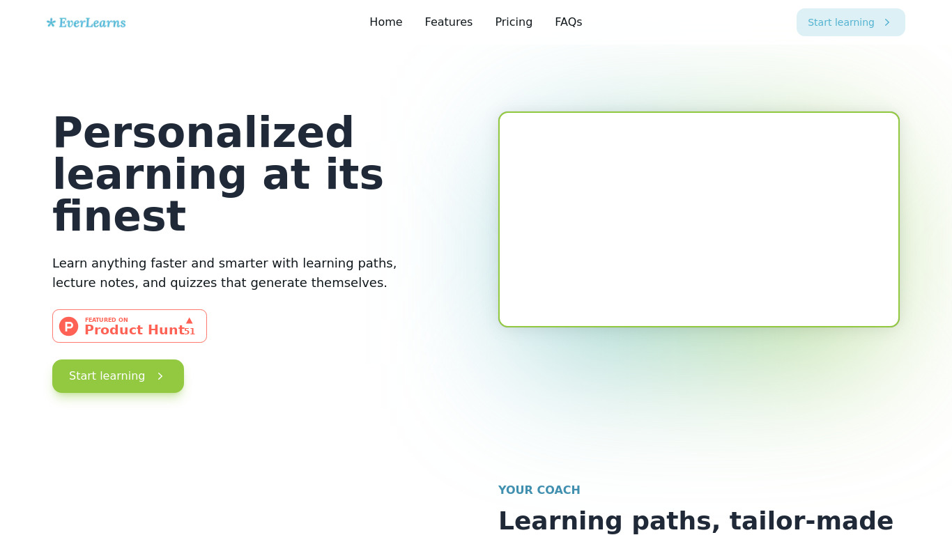 EverLearns Landing page