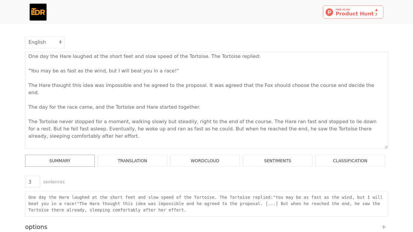 TLDRTEXT Landing page