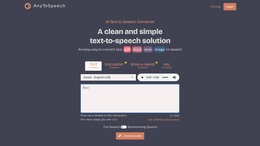 AnyToSpeech Landing Page