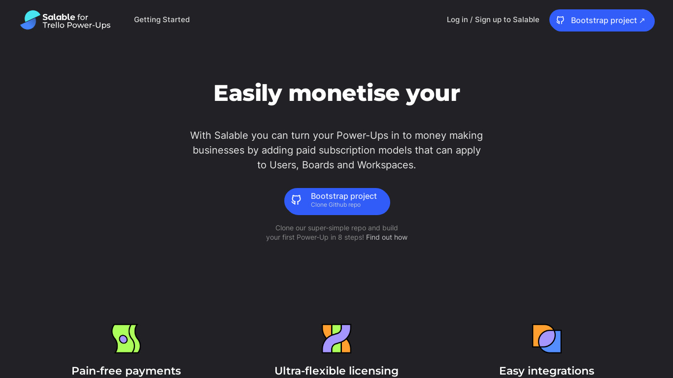 Salable for Trello Power-Ups Landing page