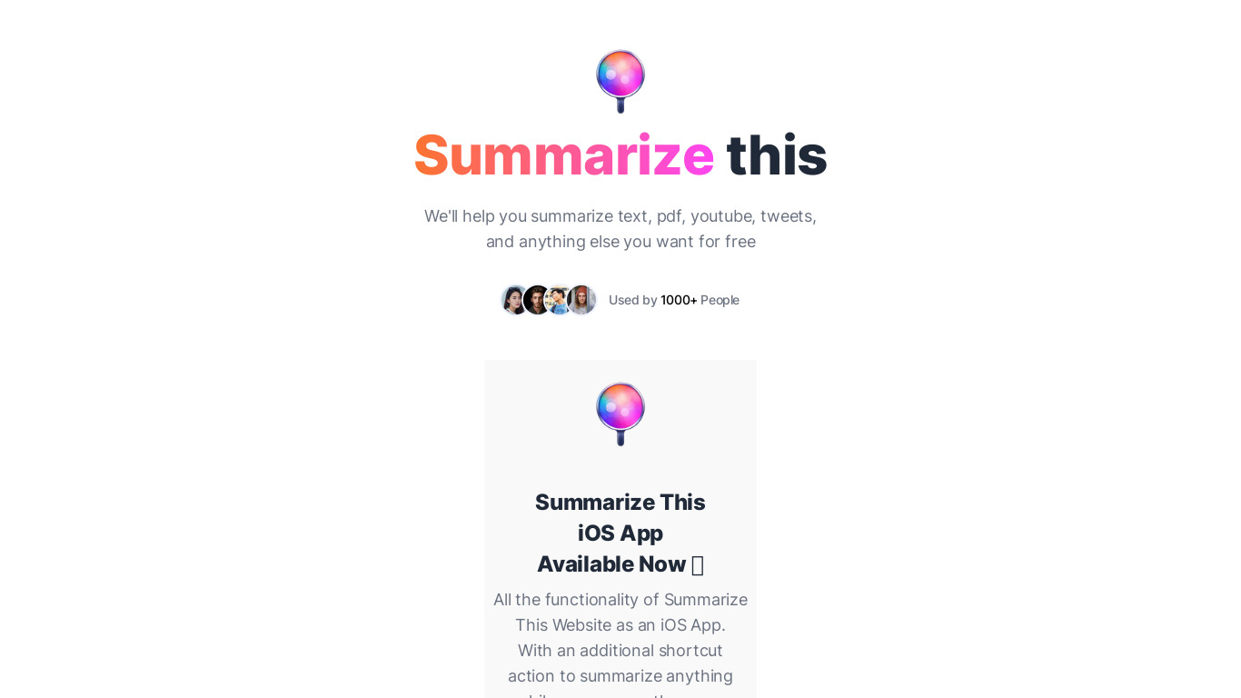 Summarize This Landing page