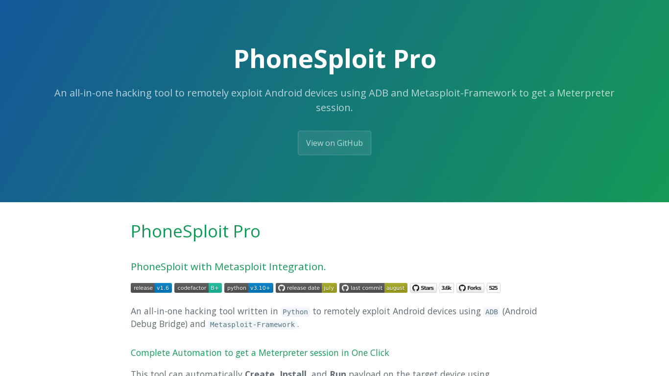 PhoneSploit Pro Landing page