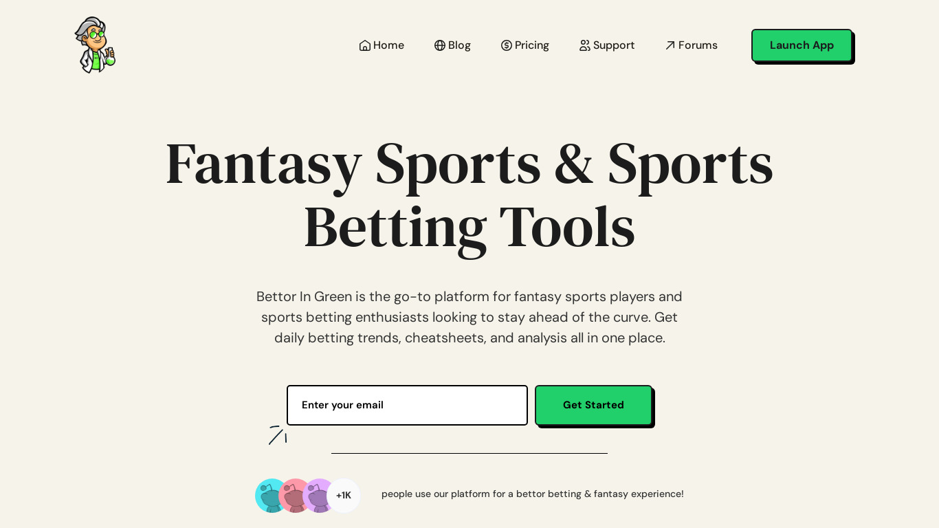 Bettor In Green Landing page