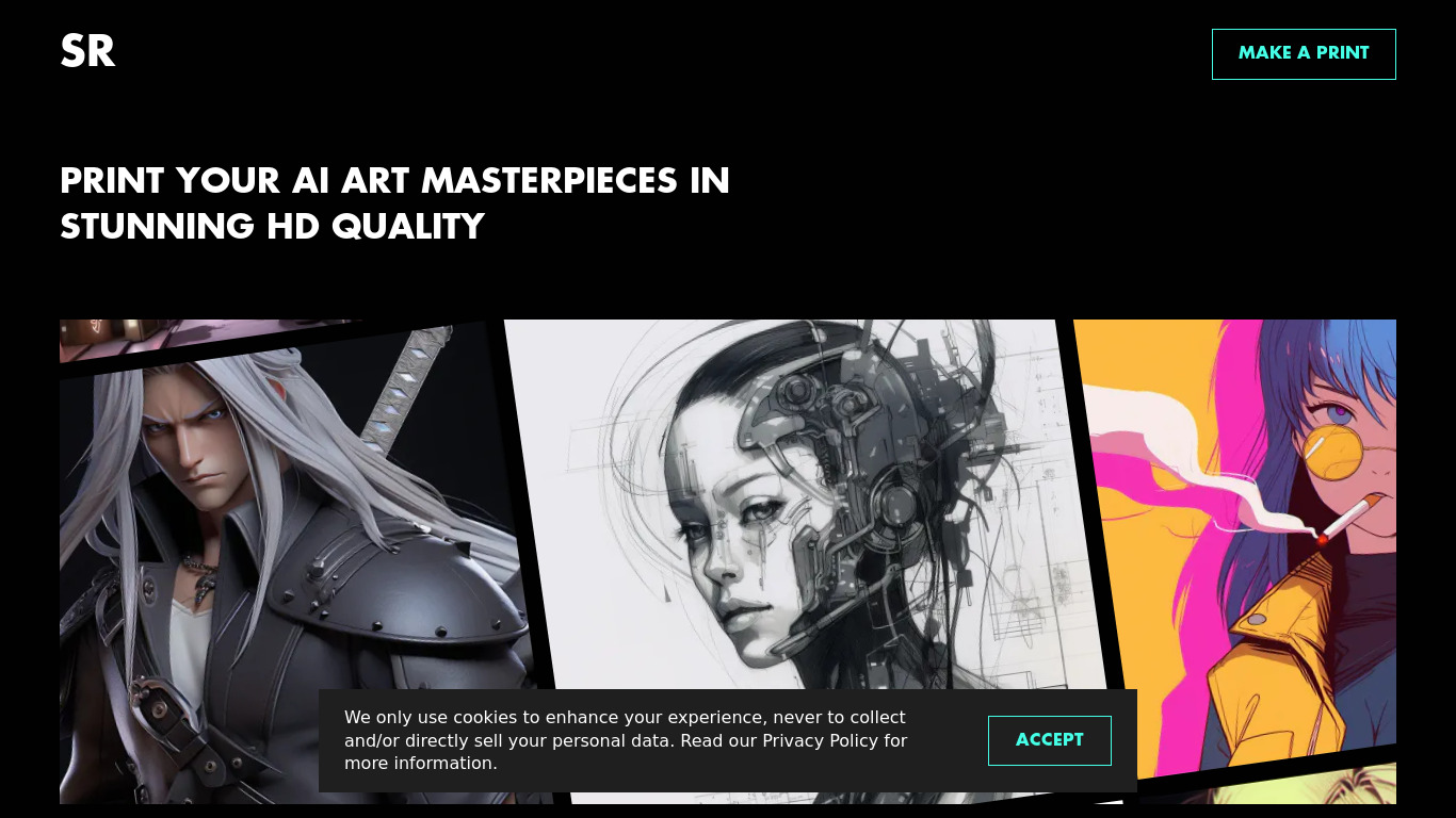 Starving Robots Custom AI Prints Landing page