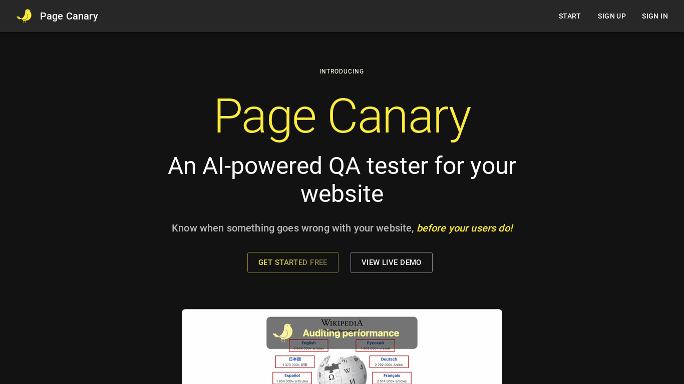 Page Canary Landing page
