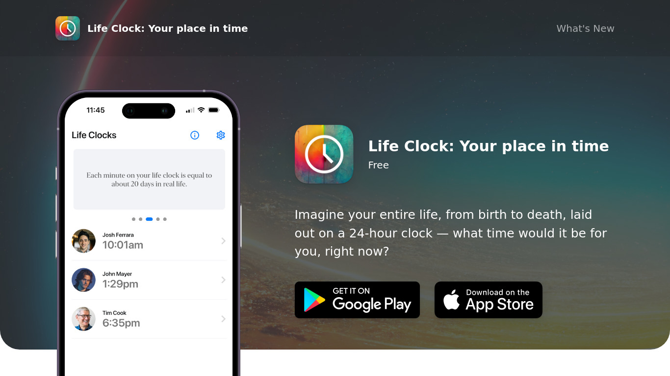 Life Clock App Landing page