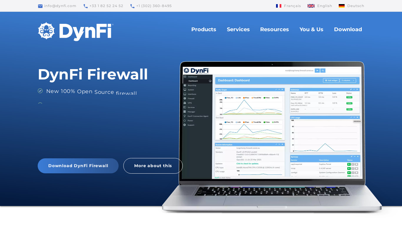 DynFi Firewall Landing page