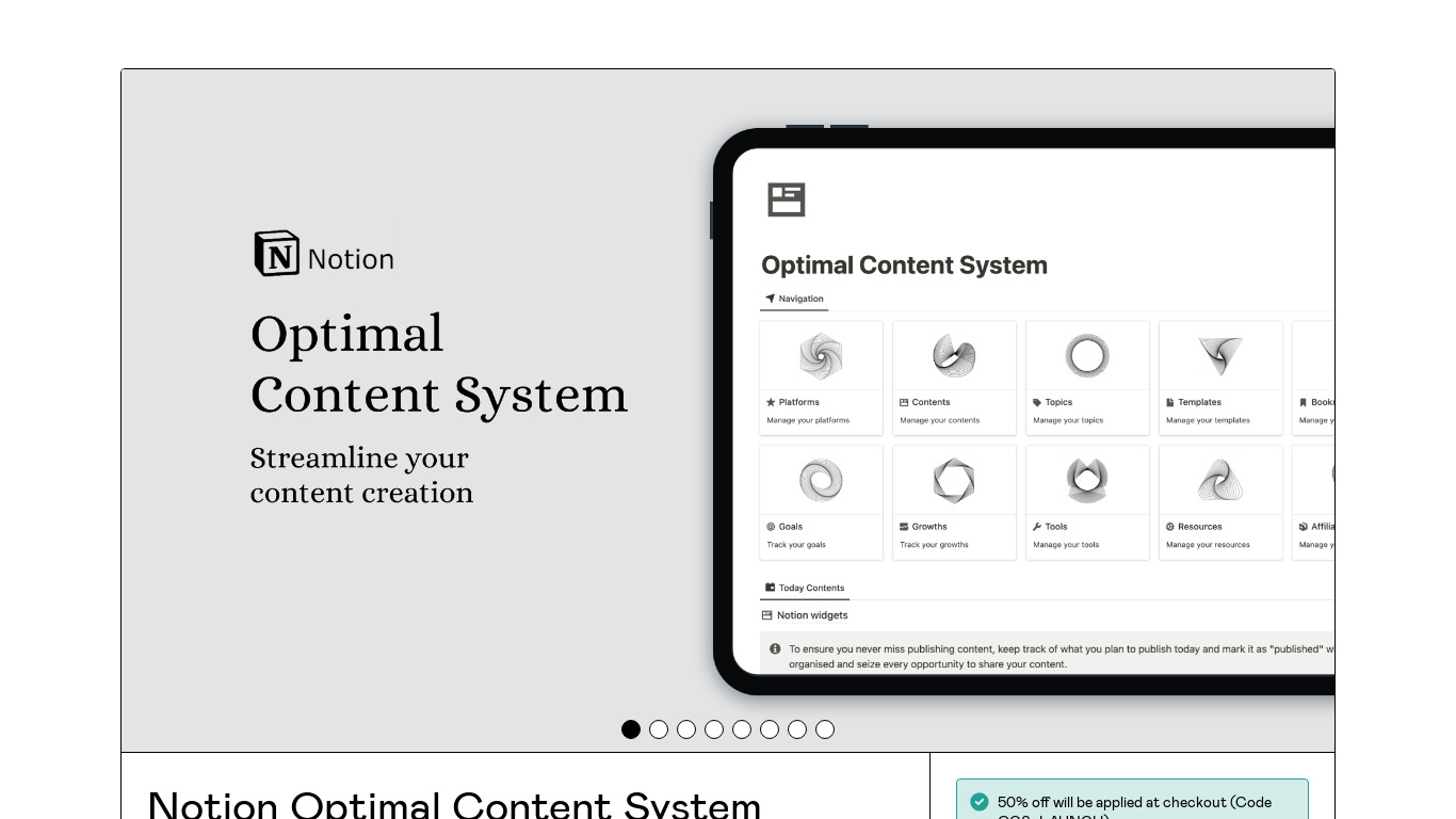 Notion Optimal Content System Landing page
