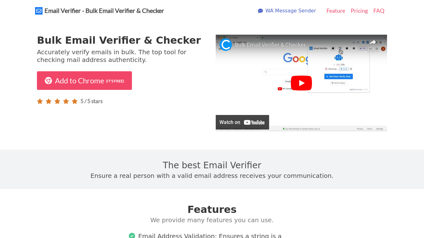 Bulk Email Verifier & Checker Landing page