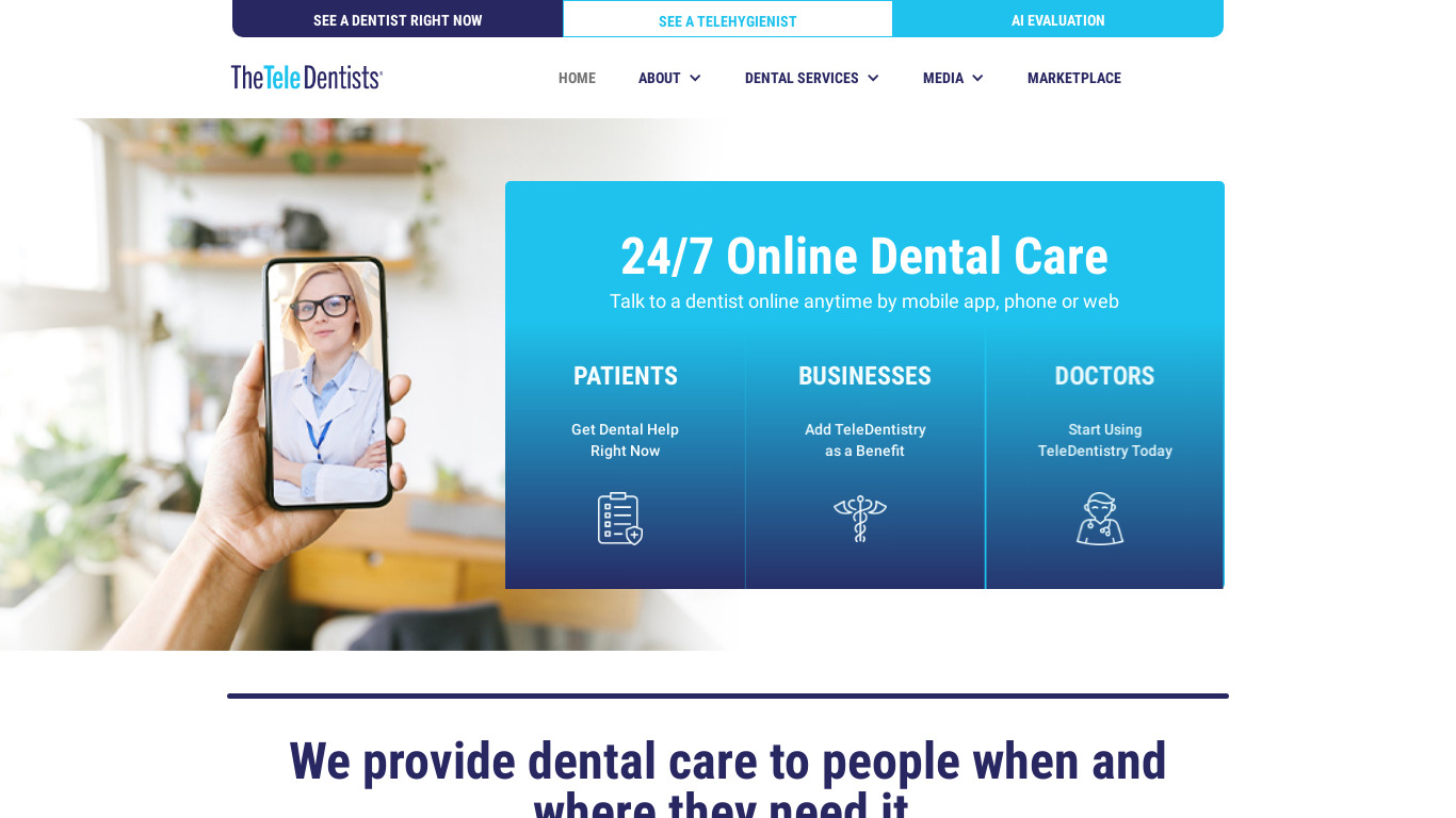 The TeleDentists Landing page