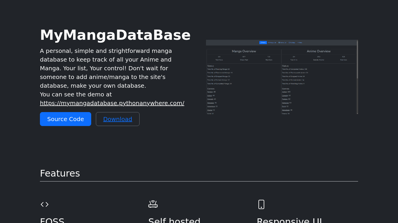 MyMangaDataBase Landing page