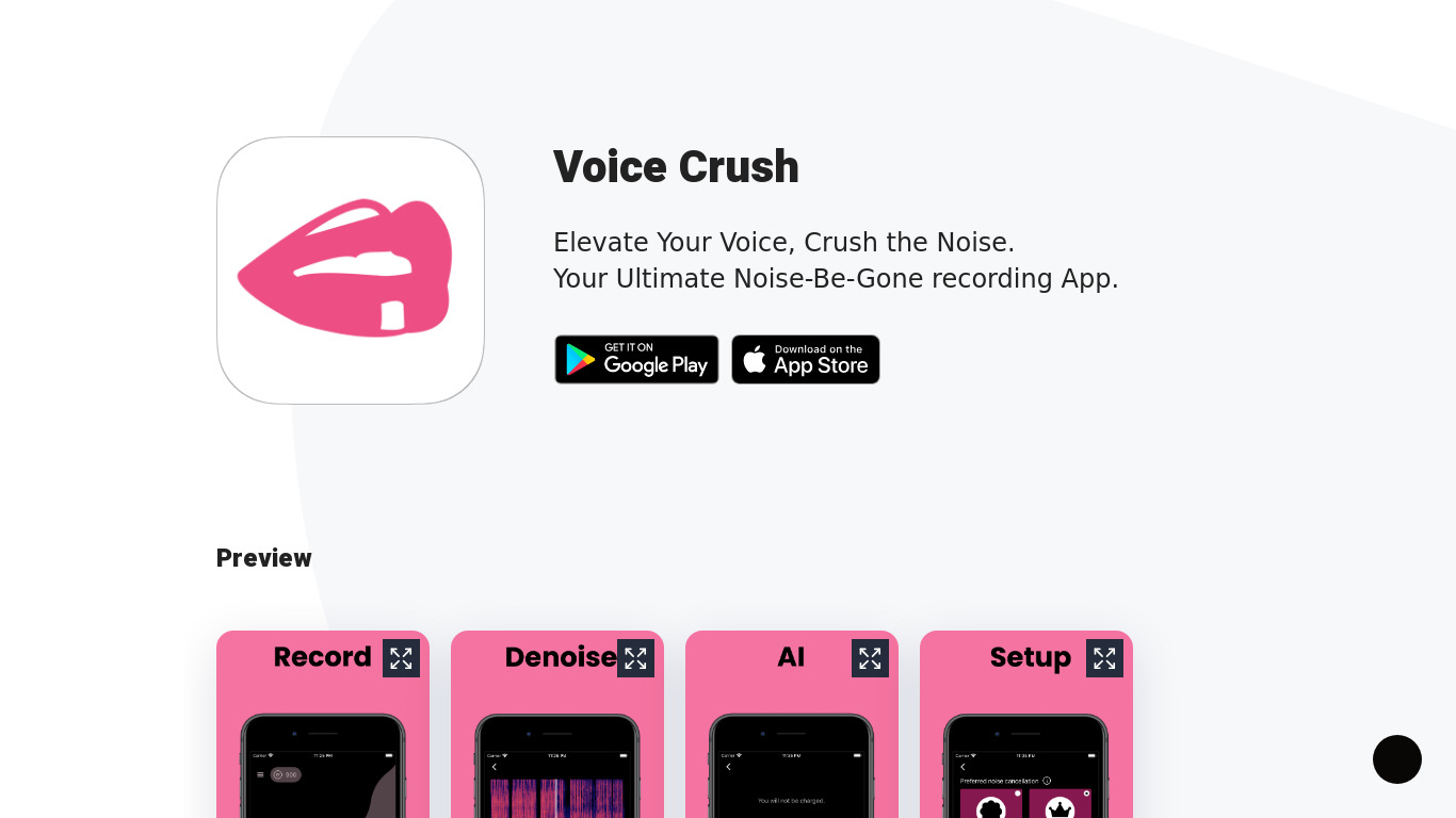 Voice Crush Landing page
