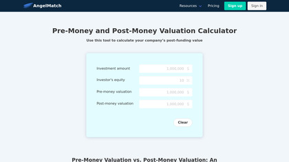 Pre and Post-Money Valuation Calculator image