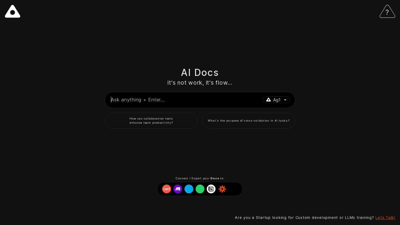 AI Docs Landing page