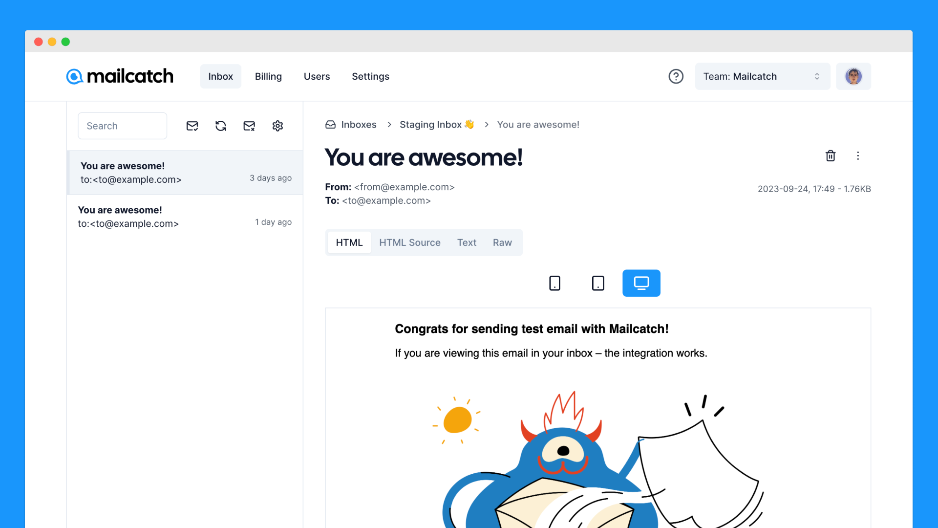 Mailcatch.app Landing page